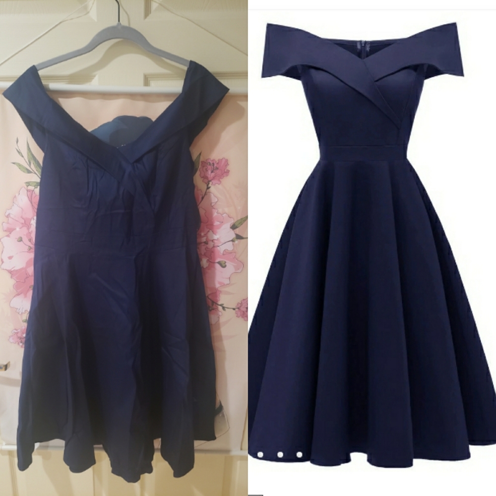 ⭐️ 3/$18⭐️ Elegant Navy Off-Shoulder Midi Dress